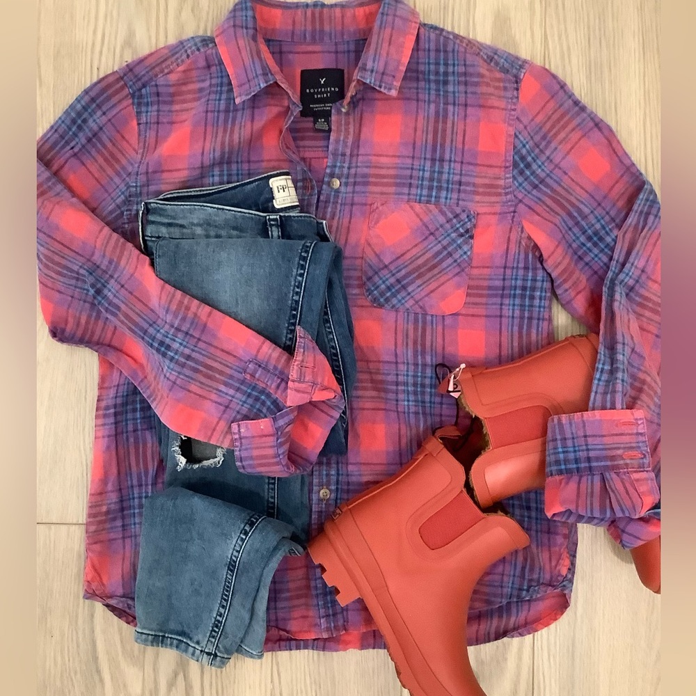 American Eagle plaid boyfriend shirt❤️❤️❤️❤️